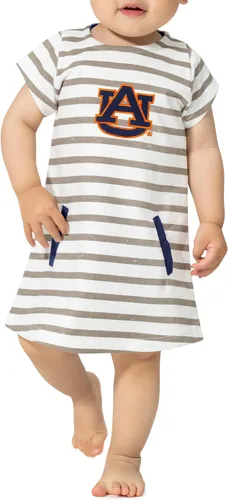 Little King NCAA - Vestido de manga corta a rayas para niñas pequeñas, rizo francés con logotipo del equipo bordado, tallas 6M, 12M y 18M