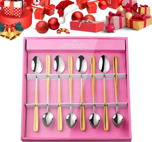 Miniatura 21 de YDware - Juego de cucharas de té helado de mango largo, cucharas doradas de cambio gradual de 7.87 pulgadas, cucharas de cóctel de acero inoxidable