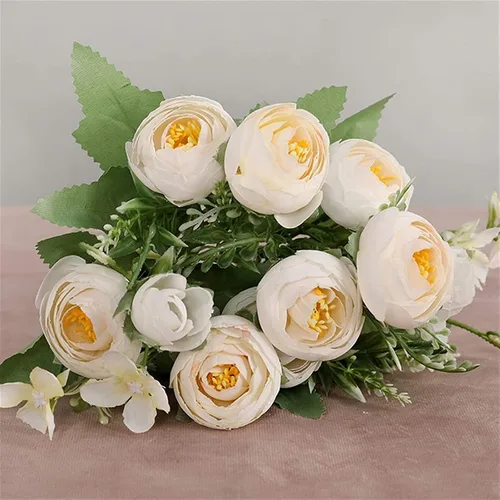 Miniatura 6 de Flores artificiales, 1 ramo de 12 cabezas, peonía artificial, té de rosas, flores de seda de camelia para bricolaje, hogar, jardín, decoración