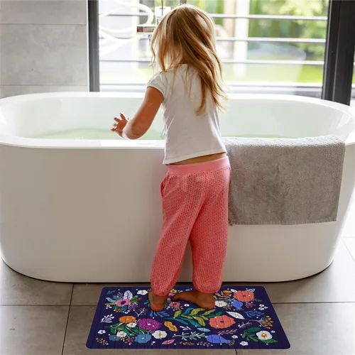 Miniatura 4 de Tapete de baño floral bohemio morado antideslizante con flores abstractas para ducha, tapete de baño botánico para bañera con ventosas y agujeros