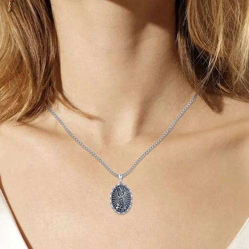 Miniatura 4 de Odinstone Collar de plata de ley 925 con medalla de San MiguelSan CristóbalSan BenitoCrucifijo de JesúsSan UrielArcángel Rafael para hombres