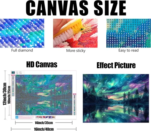 Miniatura 4 de Pintura de diamantes Aurora para adultos, arte de diamantes, kits de pintura de diamantes Aurora 5D para adultos, arte de gemas de cielo estrellado