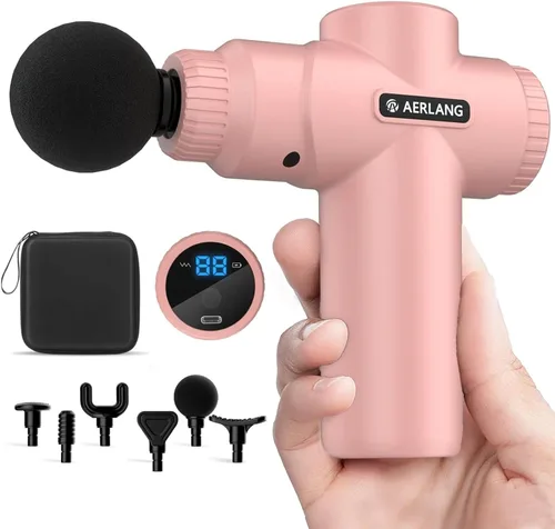 AERLANG Pistola de masaje mini - rosa, pistola de masaje de tejido profundo muscular, masajeador de percusión portátil, masajeador silencioso con