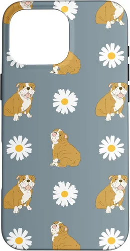 Miniatura 19 de Funda para iPhone 11 Pro English Bulldog and Daisy Flower Pattern Dusty Blue