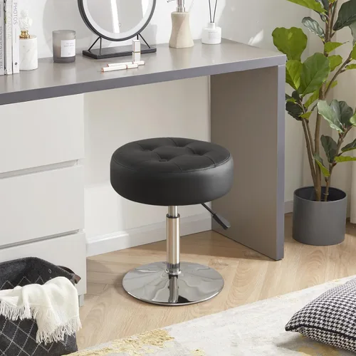 Miniatura 2 de Gitrah Silla de Tocador Negra para Cuarto de Maquillaje Taburete de Tocador para Cuarto de Maquillaje Redondo Acolchado de Cuero PU Silla