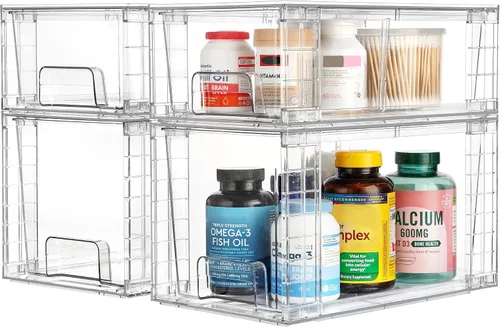 Miniatura 9 de Vtopmart Paquete de 4 cajones de almacenamiento apilables transparentes, para debajo del fregadero y la cocina, cajones de plástico fáciles