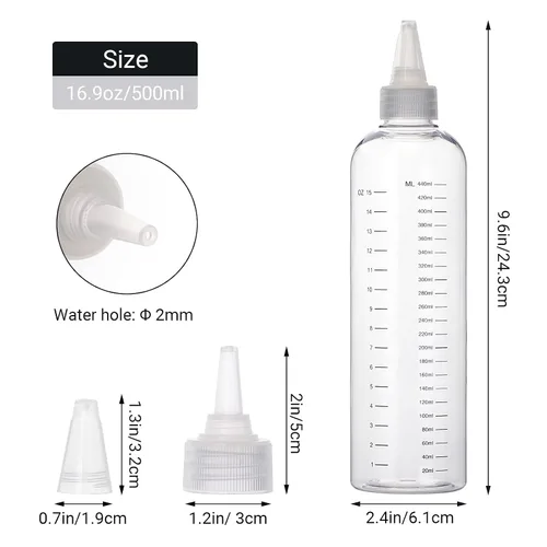 Miniatura 5 de Segbeauty Botellas de tinte para el cabello de 16.9 onzas, 2 botellas aplicadoras de color de cabello medidas recargables de 16.9 fl oz, botella