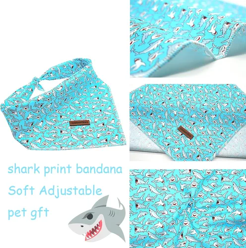 Miniatura 2 de Lionheart Glory Bandana - Bufanda azul suave lavable con estampado de tiburón, ajustable para perros pequeños, medianos y grandes Azul (Blue Shark)