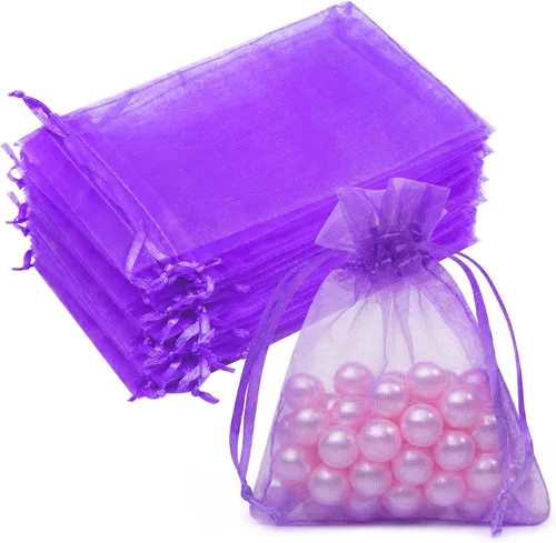 Miniatura 50 de Bolsas de organza de 3x4 pulgadas, 50 paquetes de pequeñas bolsas de regalo de malla con cordón, bolsas de muestra para fiesta, boda, baby shower