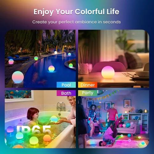 Miniatura 8 de LOFTEK Bola de luz flotante recargable para piscina, lámpara LED de 3 pulgadas, luz RGB que cambia de color para bañera de hidromasaje, luces LED