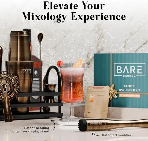 Miniatura 8 de BARE BARREL Mixology Bartender Kit Bar Set Juego de coctelera de 14 piezas Herramientas de mezcla de Martini Barware para el hogar 35 tarjetas
