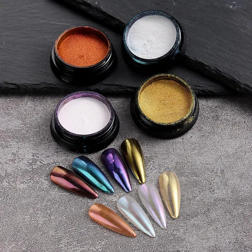 Miniatura 5 de Juego de polvos de uñas cromados de 16 colores, efecto espejo metálico holográfico Aurora Chameleon, pigmento con purpurina para esmalte de gel