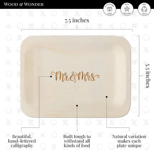 Miniatura 8 de Platos y tenedores de madera desechables Mr. and Mrs