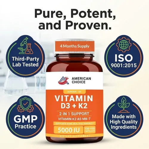 Miniatura 7 de Vitamina D3 5000 UI – Apoyo mejorado para huesos, corazón e inmunitarios – Apoya la absorción de calcio, fórmula limpia y confiable