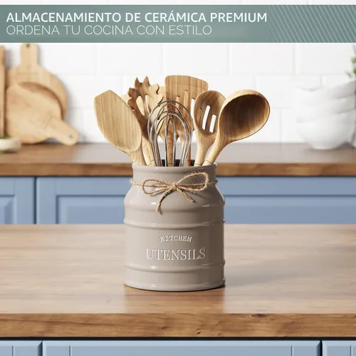 Miniatura 5 de Barnyard Designs Soporte de utensilios de cerámica de granja para encimera de cocina, gran vajilla rústica, organizador de herramientas de cocina