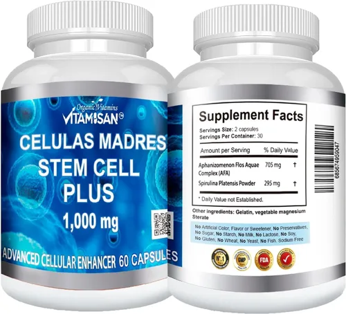 Miniatura 3 de Vitamisan Celulas madres cell plus 1000 mg 50% más Aphanizomenon Flos-aquae biocell celulas madres Afa celula Madre cell plus 3 botellas