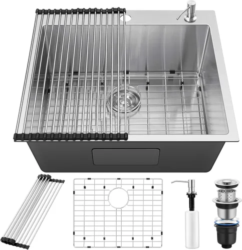 Miniatura 11 de Herogo 25×22 Inch Kitchen Sink, Stainless Steel Drop In Single Bowl 10'' Deep Kitchen Sink with Accessories, for Rv Bar Farmhouse