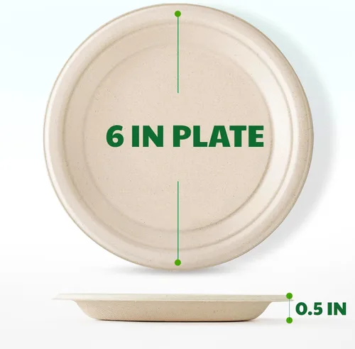 Miniatura 3 de Biodegradable Bagasse - 125 platos de papel compostables, platos desechables resistentes de 6 pulgadas, platos de postre a granel para fiestas