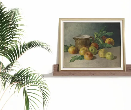 Miniatura 3 de Cuadro de naturaleza muerta de granja para sala de estar, perla de manzana, pintura cálida beige neutra, arte de pared Art Deco para cocina