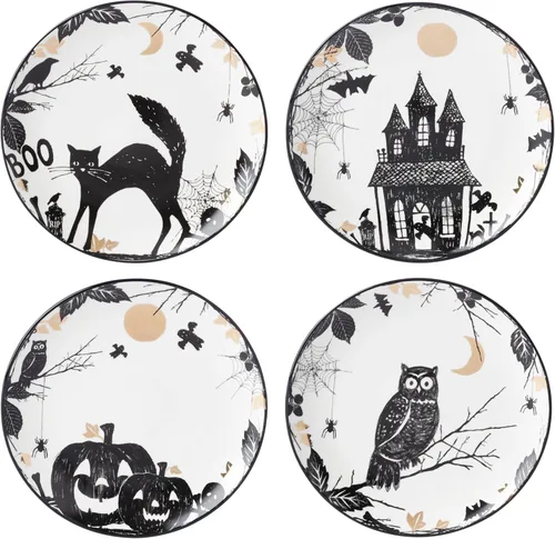 Lenox Vajilla, Platos de Acento Embrujados Vintage de Halloween, Surtidos, Juego de 4, Porcelana, Aptos para Lavavajillas y Microondas, Decoración