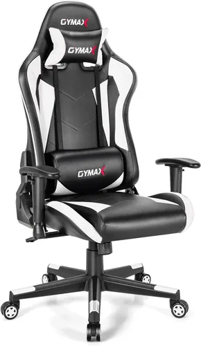 Miniatura 9 de GYMAX Silla de juegos de computadora, silla de oficina de estilo carreras con reposacabezas de soporte lumbar ajustable, giratorio de 360°, silla