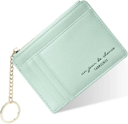 Miniatura 19 de URAQT Cartera para tarjetas de crédito, cartera minimalista de cuero delgado con cremallera, mini protector de tarjeta de crédito, llavero bolsillo
