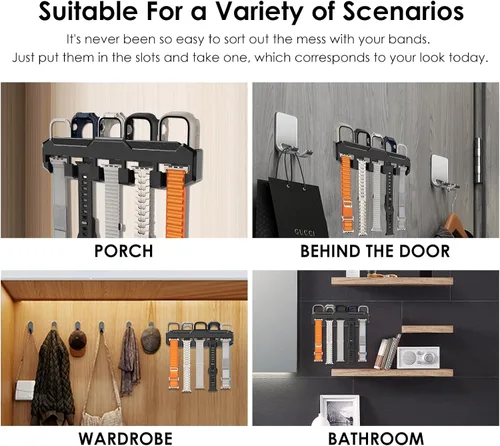 Miniatura 5 de FULLIFE Compatible con 15 ranuras para Apple Watch, organizador de correa y 5 ranuras para Apple Watch, soporte para pulsera, caja de reloj