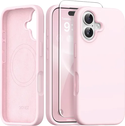 Miniatura 91 de GONEZ Funda de silicona para iPhone 14 Pro Max, compatible con MagSafe, con protector de pantalla + protector de lente de cámara, silicona líquida a