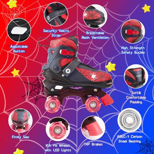 Miniatura 2 de Patines de ruedas Nattork para niños y niñas, patines cuádruples ajustables en 4 tallas para niños con ruedas iluminadas, genial regalo de Rojo