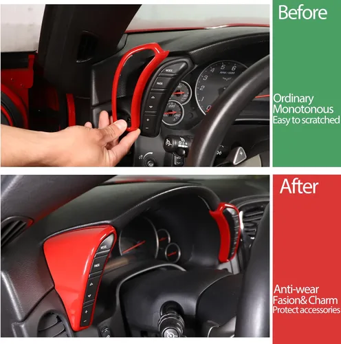 Miniatura 2 de Cubierta de botón de salpicadero Compatible con Chevy Corvette C6 2005-2013, marco de borde del velocímetro Cubierta de ribete de accesorios Rojo