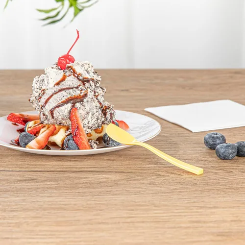 Miniatura 8 de Restaurantware Cucharas de postre de 4.5 x 1 pulgada, 500 cucharas de degustación desechables, asas resistentes, cucharas de plástico amarillo bebé