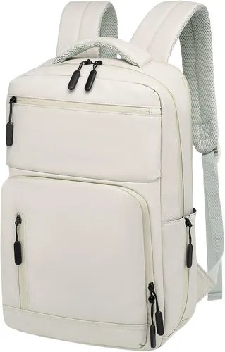 Mochila impermeable para portátil para hombres y mujeres, aprobada para vuelos, antirrobo, con funda para portátil de 15.6 pulgadas (Beige)