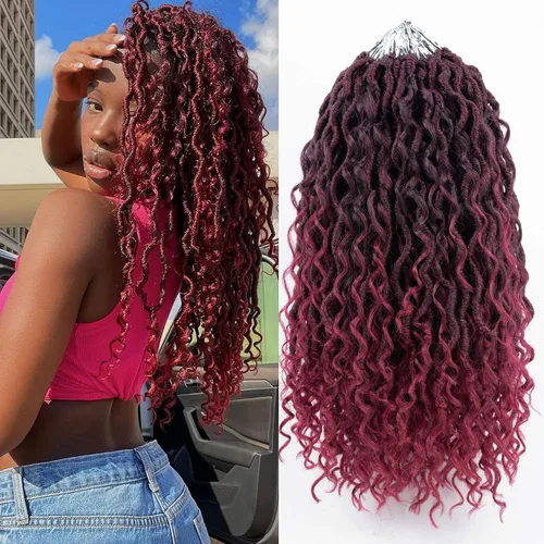 Miniatura 41 de Copper Goddess Faux Locs Cabello de Ganchillo con Puntas Rizadas, 7 Paquetes de 14 Pulgadas Boho Goddess Locs Cabello de Ganchillo, Cabello