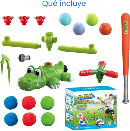 Miniatura 7 de Intoypad Juego de aspersores de agua 4 en 1 para niños y juguete de bola de agua, rociador de béisbol de cocodrilo para patio trasero, juguetes