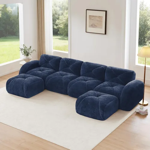 Miniatura 38 de Sofás modulares modulares de 110.6 pulgadas para sala de estar, sofá moderno de terciopelo sin hueso, no requiere montaje, cómodo sofá sin hueso