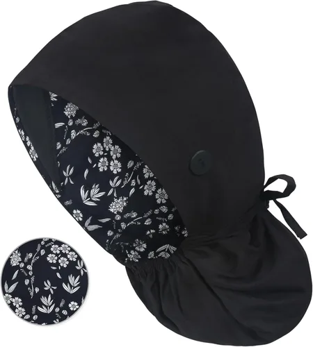Miniatura 22 de QBA Gorra de trabajo ajustable con botón, gorro forrado de satén, gorro de trabajo de algodón, banda elástica para atar en la espalda, unisex Pt