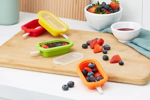 Miniatura 8 de Lékué Juego de 4 moldes apilables para paletas + palitos y tapas Paletas de helado caseras y aperitivos congelados Silicona flexible de platino