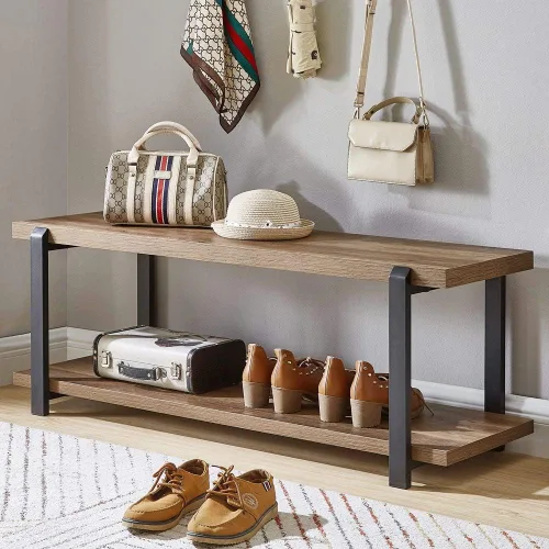 Miniatura 3 de FOLUBAN Banco de entrada, banco industrial de almacenamiento de zapatos para dormitorio, sala de estar, asiento moderno de interior para pasillo