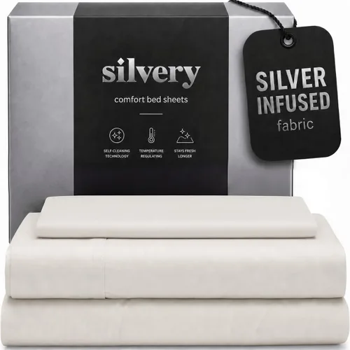 Miniatura 16 de Silvery Juego de sábanas con infusión de plata, tela ultrasuave que regula la temperatura con tecnología de autolimpieza que se mantiene fresca 3