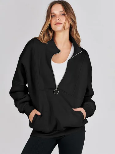 Miniatura 3 de ANRABESS Sudaderas de forro polar con media cremallera para mujer, de gran tamaño, con cremallera de un cuarto, ropa de moda para otoño de 2024