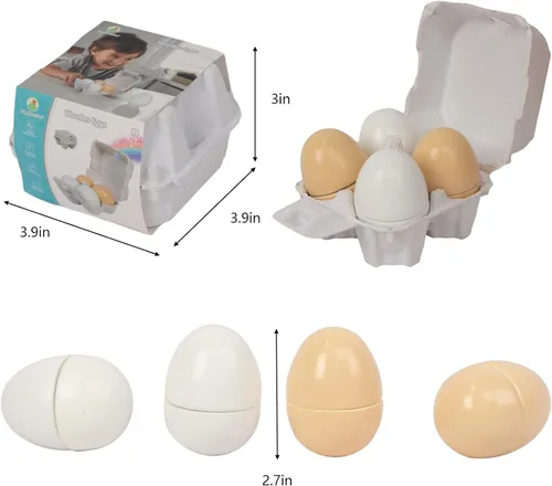 Miniatura 2 de Huevos de madera, 4 piezas de juguetes para cortar huevos de Pascua, juego de comida de madera para jugar a fingir, juegos de comida de juguete