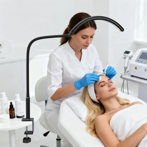 Miniatura 5 de Lámpara de escritorio LED profesional de media luna para técnicos y artistas de uñas, lámpara flexible de cuello de cisne con abrazadera, 5 modos