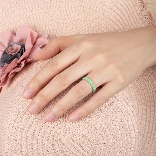 Miniatura 109 de Egnaro Anillos de boda de silicona para ella, conjuntos de novia de goma para mujer, bandas finas, diseño trenzado de hojas apilables con ranuras