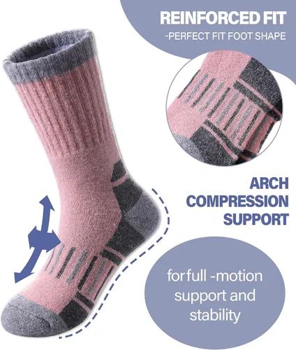 Miniatura 5 de Calcetines de senderismo de lana merino para niños y niñas, para invierno, cálidos, gruesos, térmicos, calcetines de regalo, 6 pares