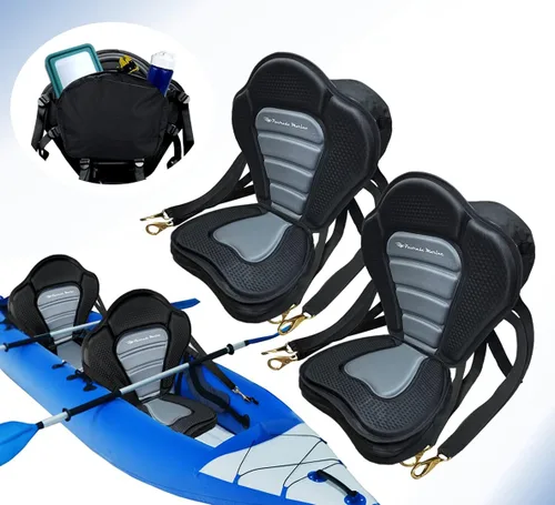 Miniatura 8 de Pactrade Marine Correas ajustables, color negro y gris, extra acolchado, asiento de kayak de lujo, bolsa de almacenamiento desmontable, respaldo