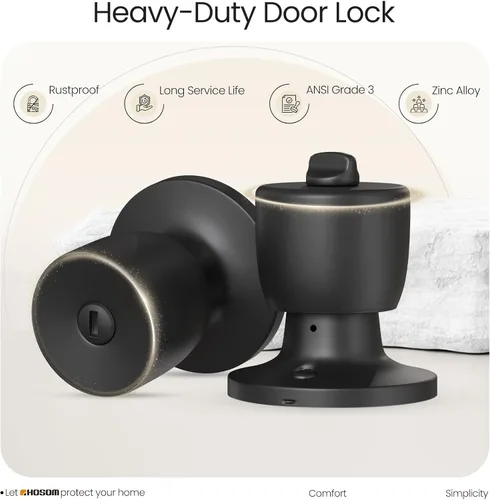 Miniatura 5 de HOSOM - Paquete de 10 manijas de privacidad para puerta interior, para dormitorio y baño, sin llave, color negro mate, con cerradura, manijas