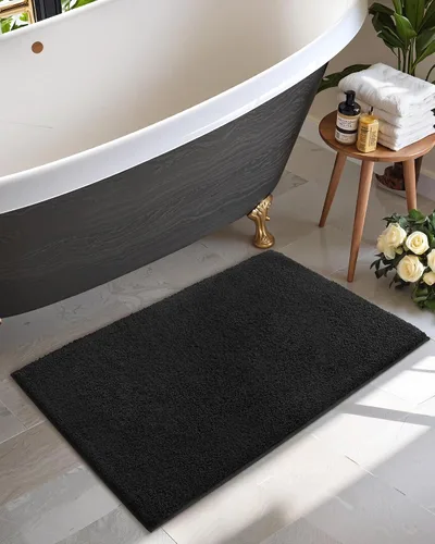 Miniatura 8 de Color&Geometry Tapetes de baño pequeños para baño, antideslizantes, de 16 x 24 pulgadas, color negro, absorbentes, suaves, lavables, alfombra