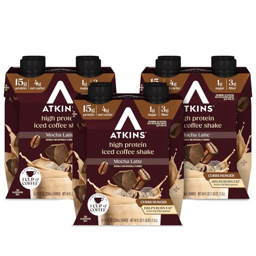 Atkins Batido rico en proteínas con café y proteínas, apto para dieta cetogénica y sin gluten, 11 onzas líquidas (paquete de 12)