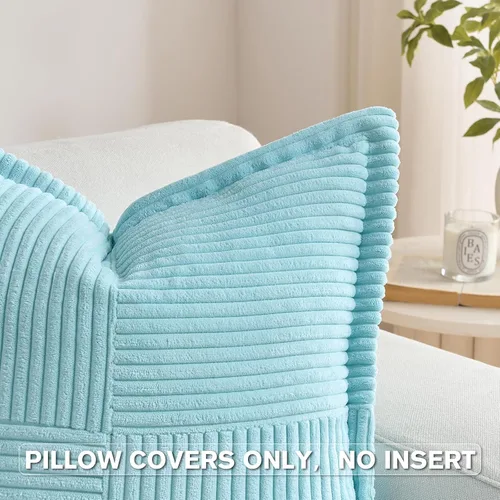 Miniatura 3 de HAUSSY Paquete de 2 fundas de almohada de 16 x 16 pulgadas, fundas decorativas de pana suave, estilo bohemio, a rayas, sólidas, decoración