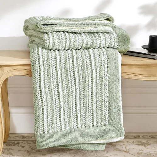 Miniatura 19 de Amélie Home Manta de Tiro de Punto Grueso, Manta de Chenilla Suave de Doble Cara Transpirable con Tejido de Cable para Sofá, Manta Decorativa